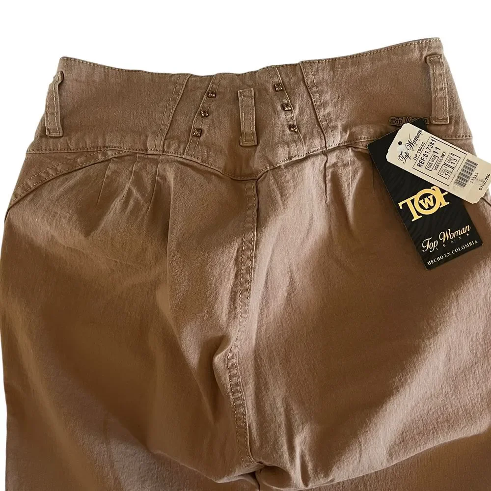 Top Women Khaki High-Waisted Pants No Pockets Size 11 Stretch fabric Casual wear